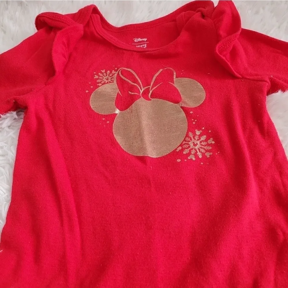 Like New Disney Christmas Red and Gold Minnie Mouse Long Sleeve Body Suit
